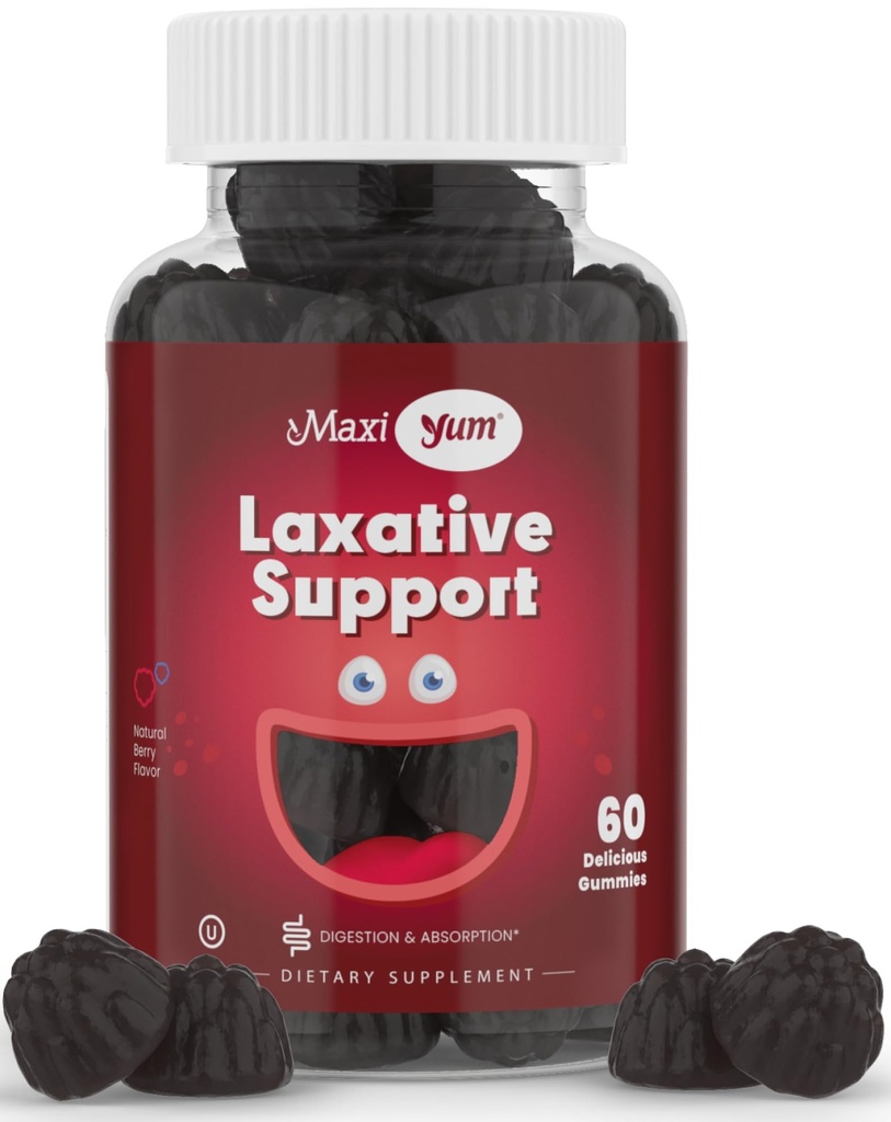 Maxi Health Gommies laxatives naturelles pour les adultes et les enfants – Gommies adoucissantes pour les non-OGM et les Senna véganes – Laxatifs à saveur de baies pour le soutien à la constipation (60 comtes)