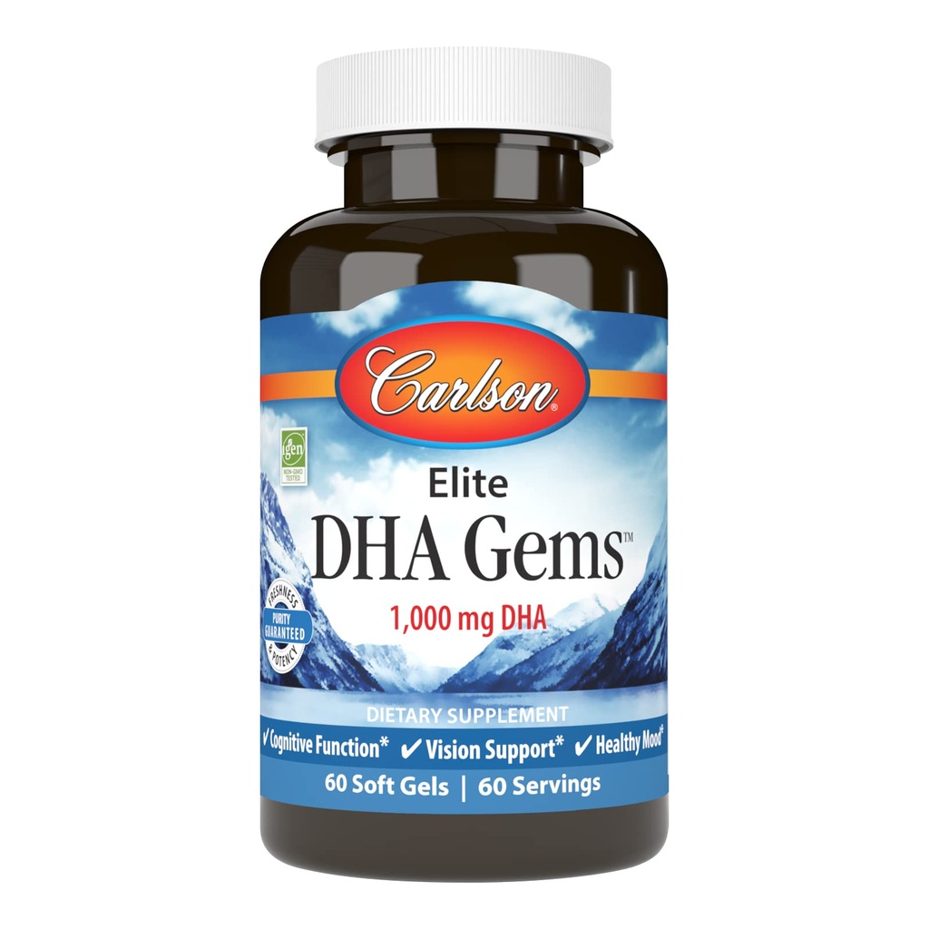 Carlson - Elite DHA Gems, 1000 mg DHA, Wild Caught, Sustainablely Sourced, Brain Function & Healthy Vision, 60 Softgels