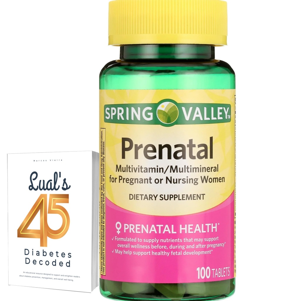 Spring Valley Prenatale multivitamine 100 tabletten, prenatale vitamines voor vrouwen, zwangerschap moet hebben Folaat supplement, bundel met Luall 45 diabetes gedecodeerd