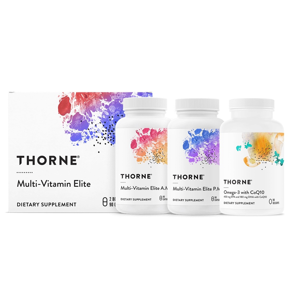 THORNE - Ensemble quotidien d'éléments nutritifs - Multivitamine Elite et Omega-3 avec CoQ10-30 à 90 portions