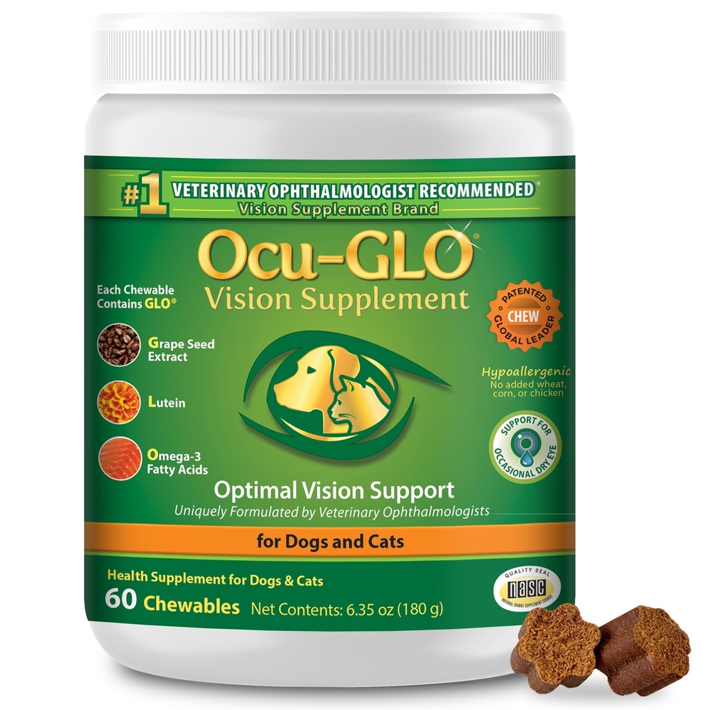 Ocu-GLO Cat & Hond Senior Supplement voor oogondersteuning - Kauwbare Vision Vitaminen Supplementen voor grote en kleine Huisdieren Zorg met Luteïne, Omega-3 vetzuren, druivenzaadextract en antioxidanten