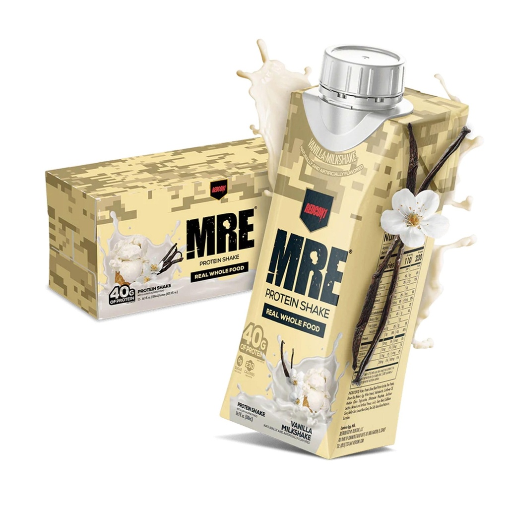 REDCON1 MRE Ready to Drink Proteine Shakes, Vanille Milkshake - Proteïne Dranken met hele voedselbronnen - Suikervrije RTD Shake Geformuleerd om brandstof atleten op elk moment (12 Pack)
