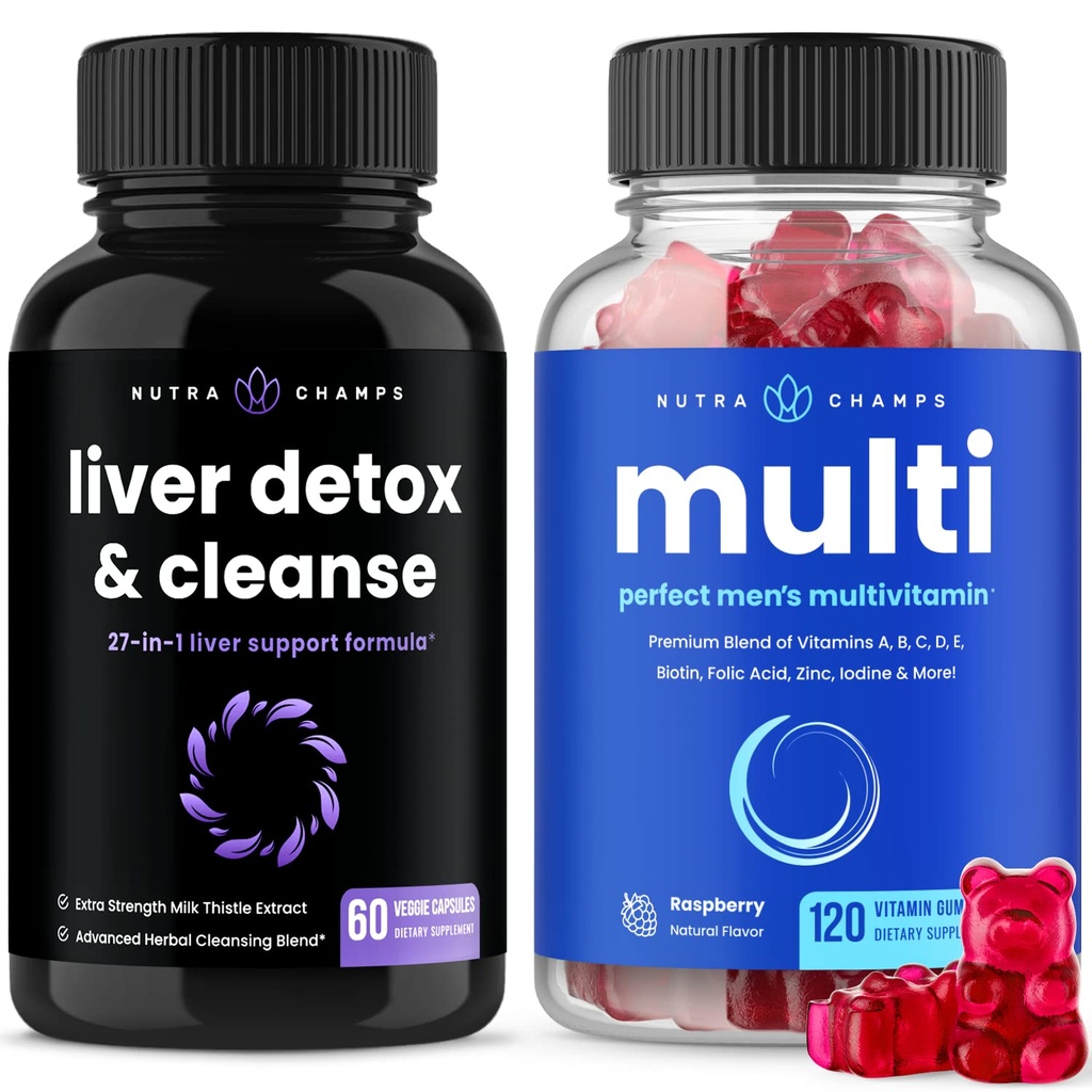 NutraChamps Lever Reinigen Detox Capsules en (2-pack) Mannen Multivitamine Gummies Bundle