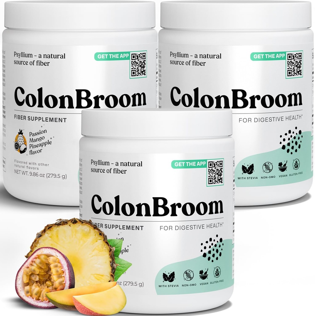 ColonBroom Psyllium Husk Powder with Stevia (Tropical Fruits) - Colon Cleanse for Bloating Relief & Gut Health - Colon Broom Fiber Powder Drink - Vegan Fiber Powder Stevia Supplement, 150 porties
