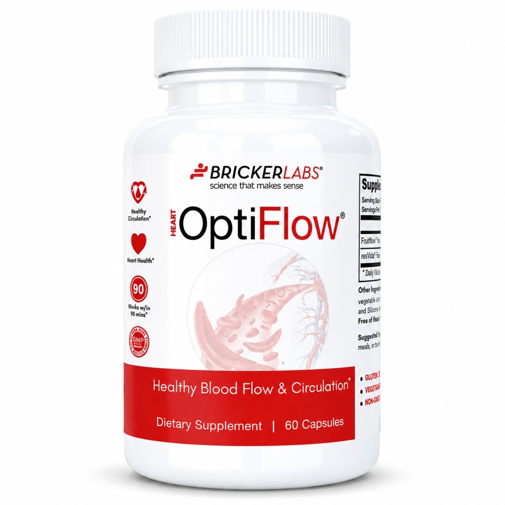 Bricker Labs OptiFlow Blood Circulation Vitamines, soutient naturellement un flux sanguin sain, contient FruitFlow et resVida Trans resveratrol. Supplément optimisation du sang 60 Capsules