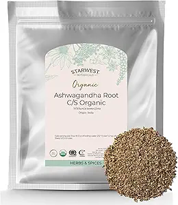 Starwest Botanicals Organic Ashwagandha Root for Women & Men - Gedroogde kruiden voor thee, capsules, & Natural Herbal Blends, Cut & Sifted, Certified Kosher, Non-GMO - Bulk 1 lb Bag