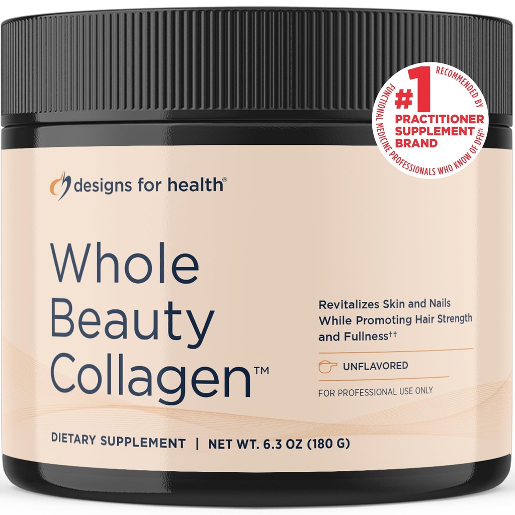 Designs for Health Whole Beauty Collagen - Collageen Peptides, Silica & Biotin Powder to Support Hair Skin and Nails - Support Hair Sterkte & Fullness (30 Servings)