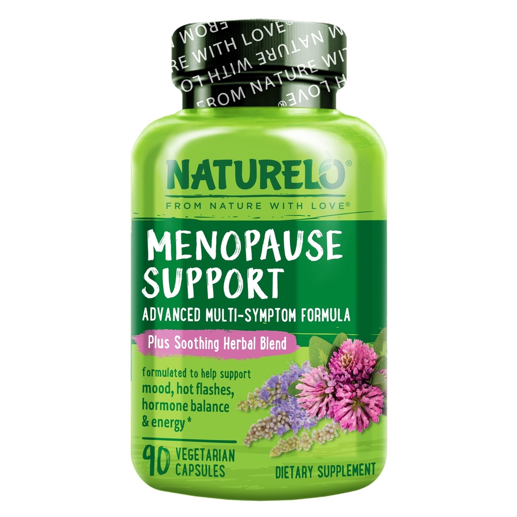 NATURELO Menopauze supplementen voor vrouwen, Herbal Blend met Black Cohosh voor Menopauze Hot Flashes Advanced Estrogen Multi-Symptoom Formula 90 Capsules