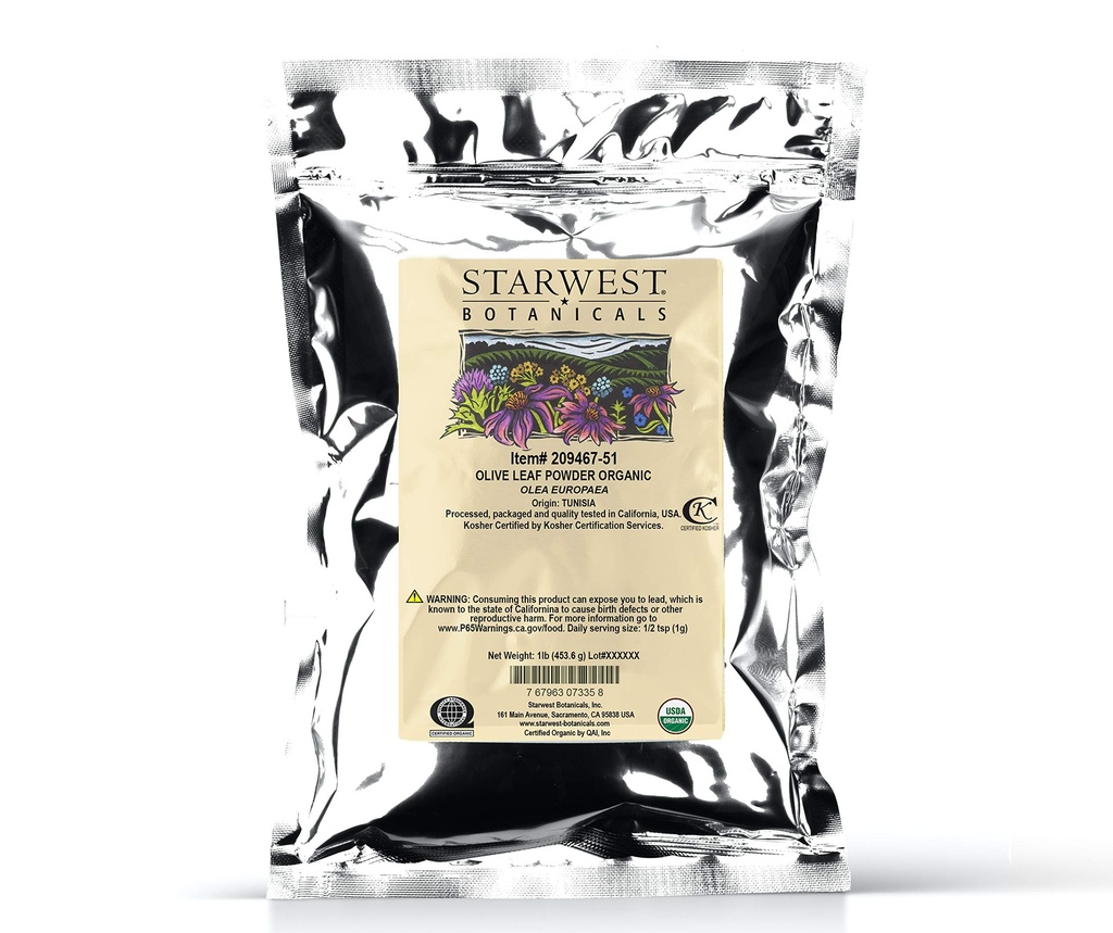 Starwest Botanicals poudre de feuille d'olive biologique, 1 livre