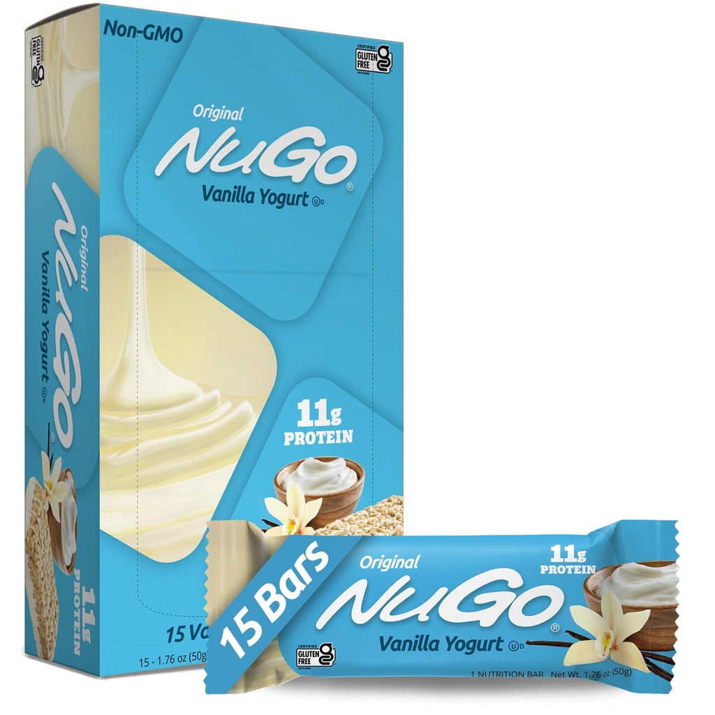 Barre de protéines NuGo, yogourt de vanille, 11g de protéines, 170 calories, sans gluten, 1,76 Once chacun, 15 comtes (paquet de 1)