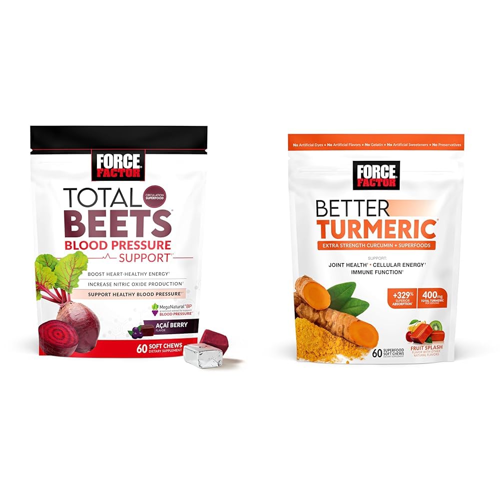 Facteur de force Total de betteraves Suppléments de soutien de la pression artérielle avec poudre de betterave et meilleur supplément de soutien mixte curcuma pour la santé articulaire extra-fort