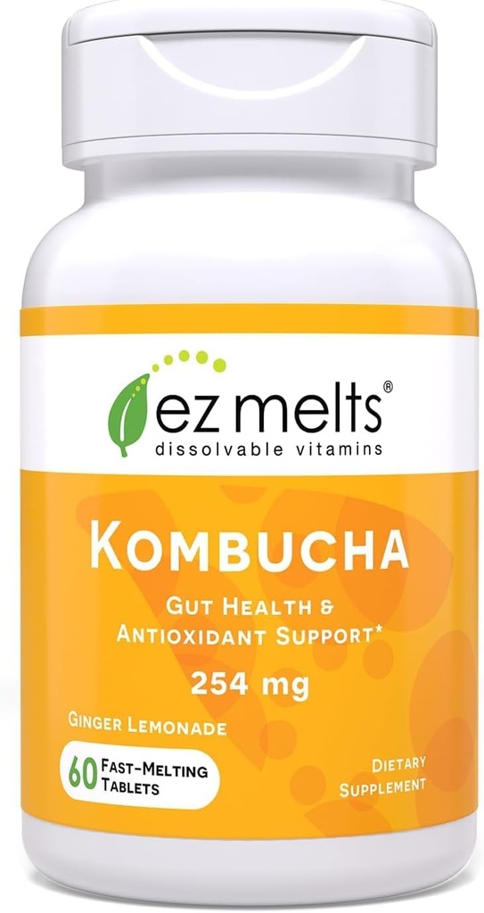 EZ Melts Oplosbare suikervrije Kombucha tabletten met SCOBY & Apple Cider Vinegar, Gut Health Supplements for Men & Women, Ginger Limonade Flavor, 2-maand levering - 1 Pack