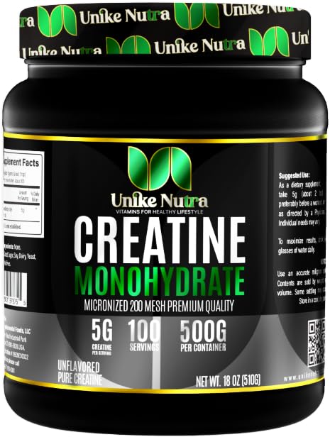 Pure Creatine Monohydraat poedersupplement, ongearomatiseerd, ondersteunt Bulk Muscle Energy, Herstel, & Strength - Creatine Supplement voor mannen en vrouwen - 500G, 5000mg per Serv (5g) - 100 Servings