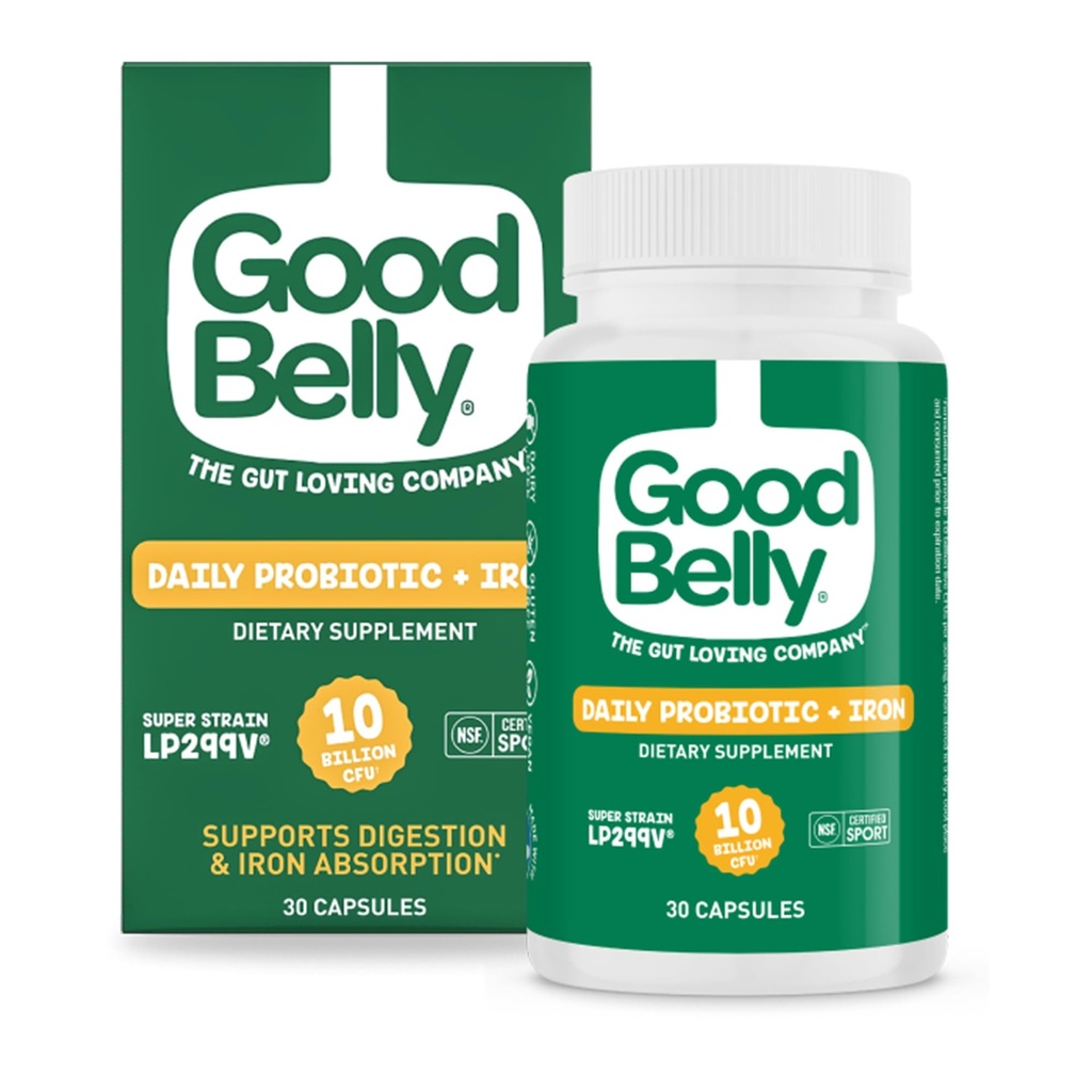 GoodBelly Probiotic Capsules for Digestive Health & Iron Absaturation 