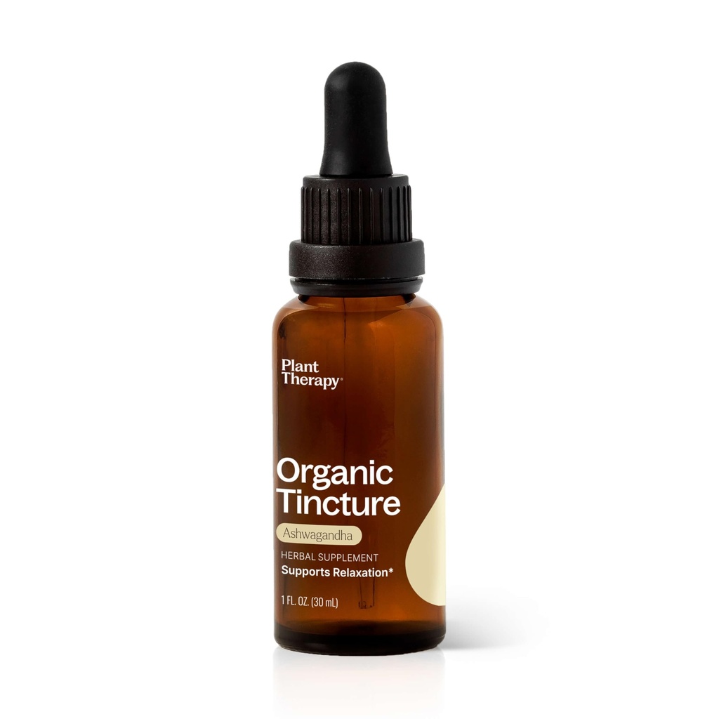 Plant Therapie Biologische Ashwagandha Wortel Herbal Supplement Tinctuur 30 ml (1 oz) Ondersteunt Ontspanning, Verjongen & Immuun Ondersteuning, Veganistisch, Niet GGO, Glutenvrij, Vloeibaar, 1 Fles