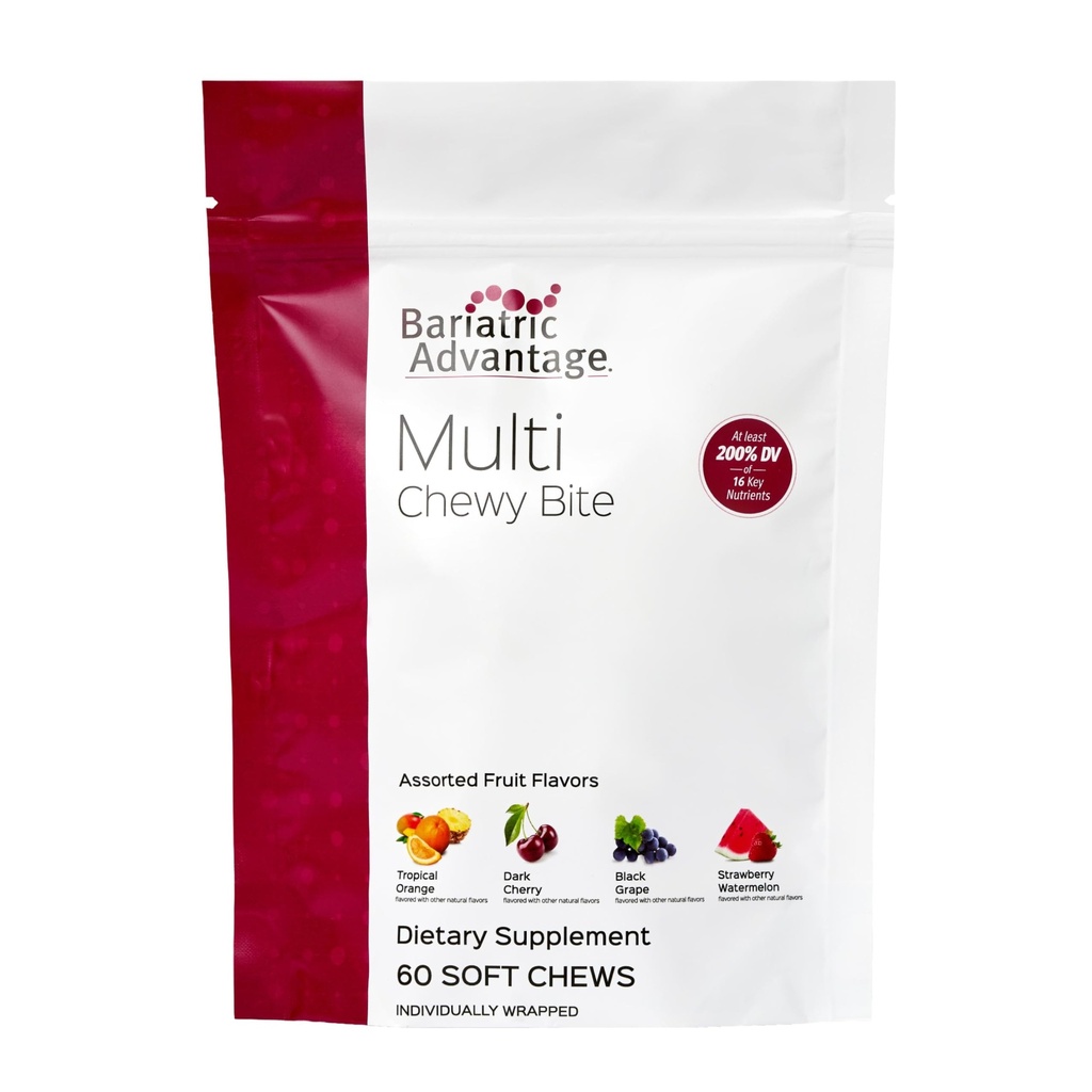 Bariatrische Voordeel Multi Chewy Bite - Zachte Kauw Multivitamine voor Bariatrische Chirurgie Patiënten - Kauwbare Multivitamine met Foliumzuur, Vitamine D3 & meer - Assorted Fruit smaak - 60 Tel.