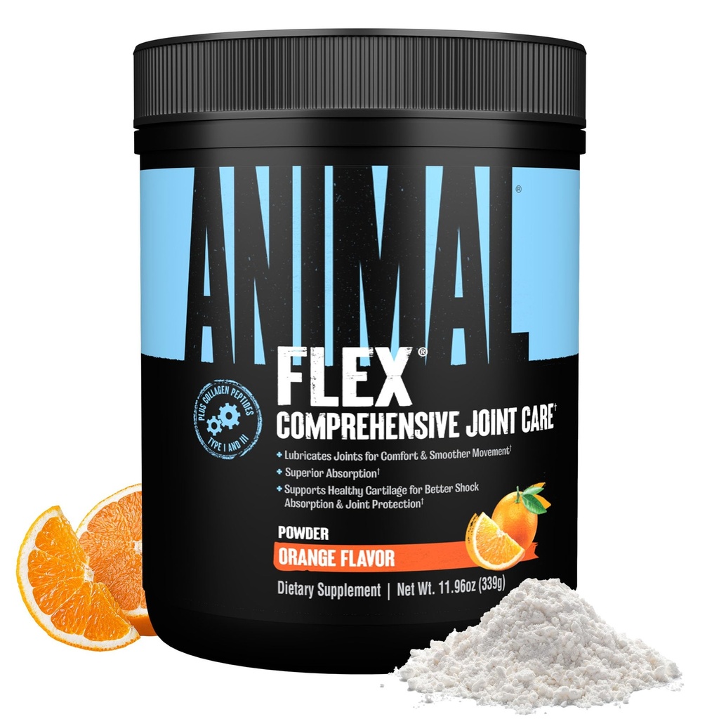 Animal Flex Powder - Joint Support Supplement voor pijnbestrijding, reparatie en het herstellen van spieren met kurkuma, Glucosamine, Chondroitin, MSM, Collagen en Boswellia, Grote Proeverij sinaasappelsmaak, 30 scoops