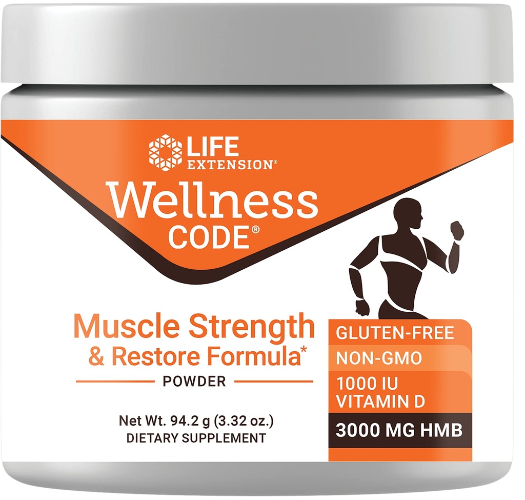 Life Extension Wellness Code® Muscle Strength & Restore Formula, Vitamine D3, ß-Hydroxy-ß-methylbutyraat Monohydraat (HMB), Spiergezondheid, Glutenvrij, Non-GMO, 94,2 g