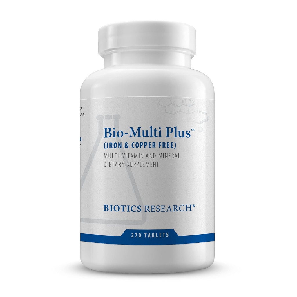 Recherche en biotique Bio Multi Plus sans fer et cuivre Multivitamines, minéraux chélatés, vitamines solubles de gras émulsifiées, sans fer, sans cuivre, grands antioxydants, SOD, Catalase 270 Compte