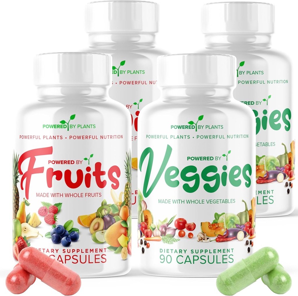 Dagelijkse vruchten en groenten supplement - 360 capsules voor 60 dagen, niet genetisch gemodificeerde en glutenvrije Superfood met natuurlijke vitaminen - Aangedreven door planten, 4-pack