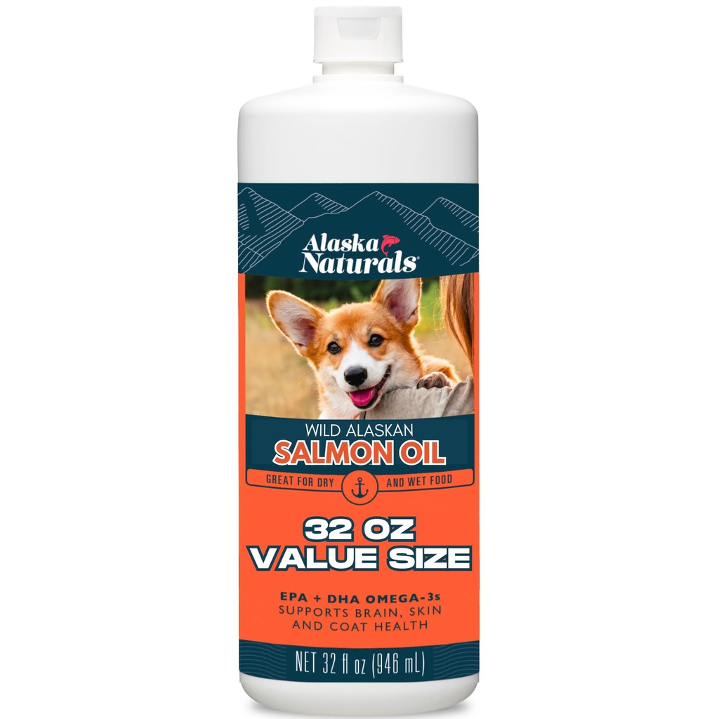 Alaska Naturals Wild Alaska Zalm Visolie supplement voor honden huid en jas met EPA DHA Omega 3 vetzuren Liquid Food Topper 32 oz.