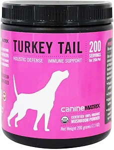 Matrice de champignons Canine Bio Poudre de champignons Turkey Tail Immune Support et Holistic Defense Supplément pour chiens, 200 Grams (Emballage May Vary)
