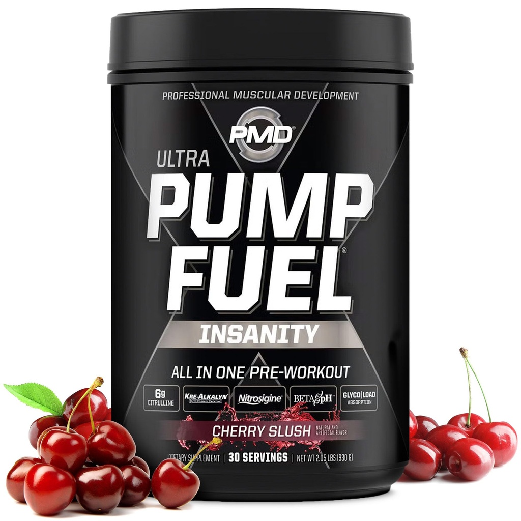 PMD Sports Pump Fuel Ultra Krankzinnigheid - Premium Pre-workout Poeder & Muscle Pump, Grotere Focus, Endurance & Recovery, Premium Creatine, Arginine & Beta Alanine - Cherry Slush (30 Servers)