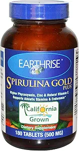 Earthrise Spirulina Gold Plus 500mg Comprimé 180 nombres, Spiruline Naturelle Premium de Californie- Vegan, Sans gluten, Keto Friendly, Non -GMO Super Food riche en vitamines et minéraux.