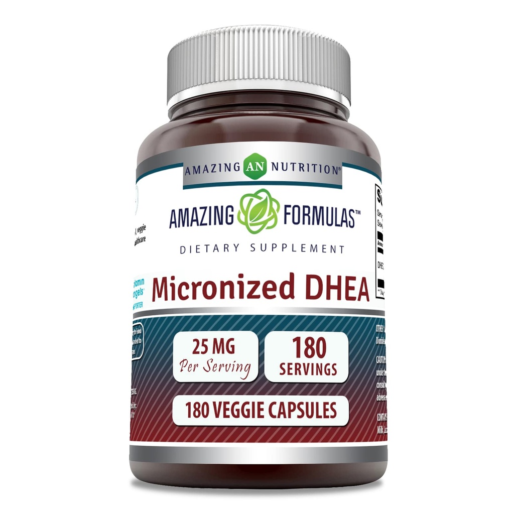 Verbazingwekkende Formules Micronized DHEA 25mg 180 Veggie Capsules Supplement 