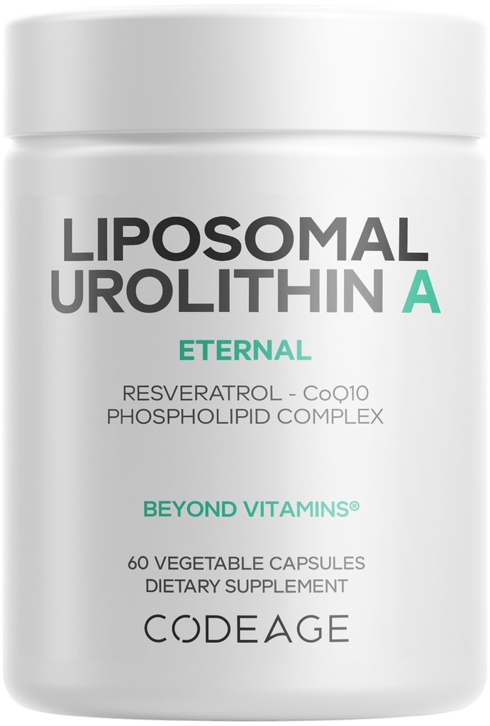Codeage Liposomal Urolithin A Supplement 500mg Per Serving + Resveratrol, Betaine, CoQ10, Ellagitannins - A New Frontier Beyond NADH, NMN, NAD, NR, en PQQ Vitaminen - Bio available - 60 Capsules
