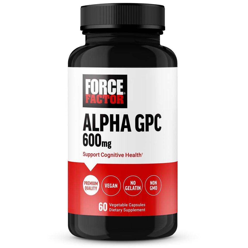 FORCE FACTOR Alpha GPC Hersenen Supplement voor Geheugen en Focus, Goede Ondersteuning Supplement met Alpha GPC 600mg, Premium Quality, Vegan, Non-GMO, 60 Capsules