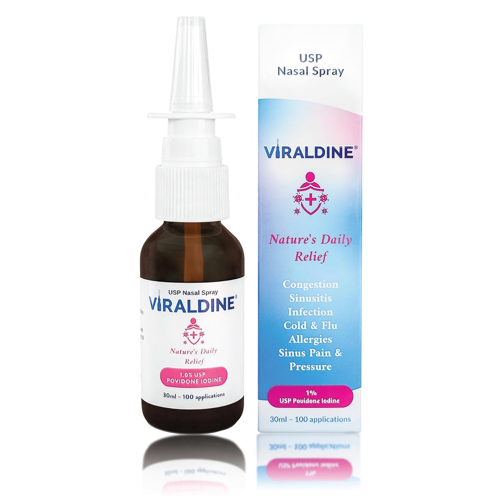 1% Povidon-jodium neusspray, snelle relief formule, helpt dagelijkse congestie, 100 toepassingen, 30ml