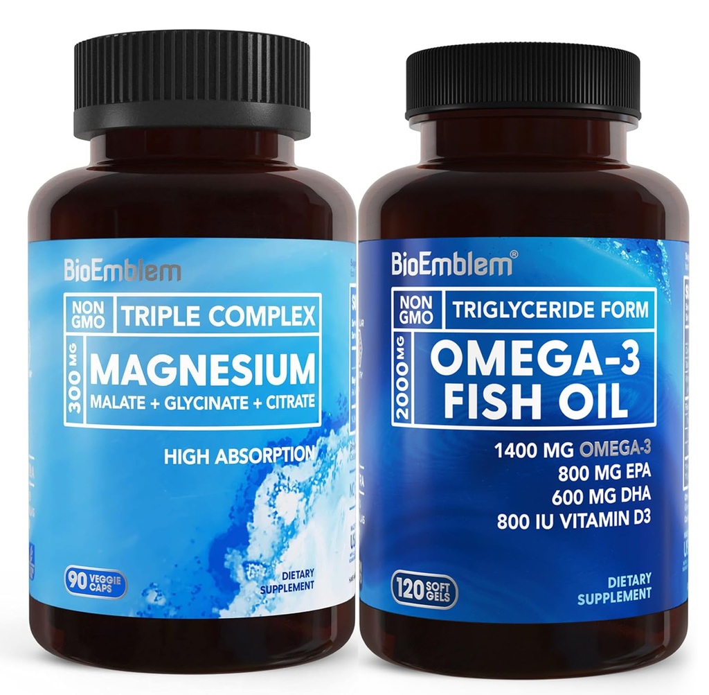 BioEmblem Triple Magnesium Complex en BioEmblem Omega-3 Visolie 2000mg