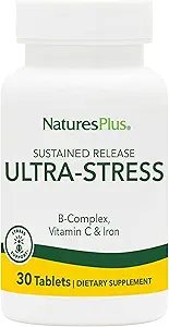 NaturesPlus Ultra-stress met ijzer, Sustained Release - 30 Vegetarische tabletten - Stress Relief Supplement met B-complex en vitamine C - Energie Booster, Mood Enhancer - Glutenvrije - 30 porties