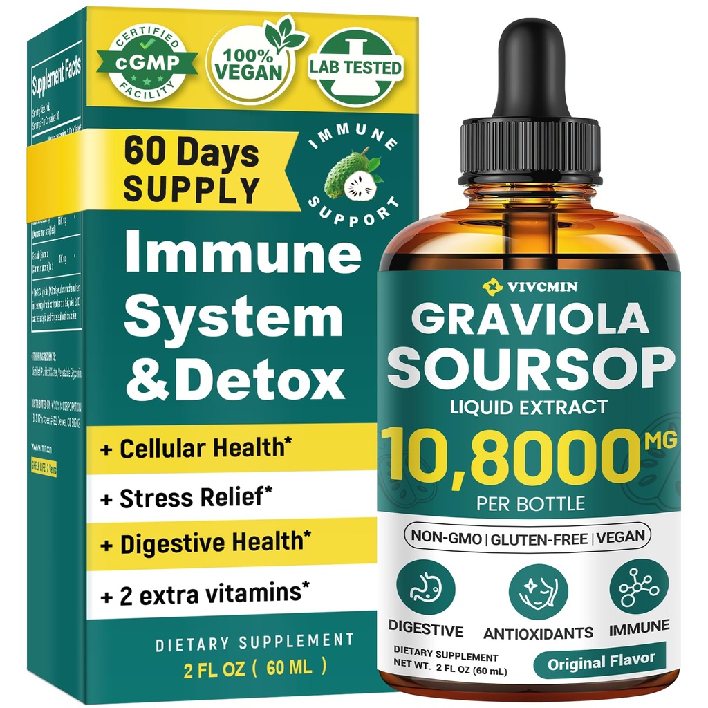 Graviola Extrait de feuille de sourcils liquide - Amers de sourcils liquide, support immune, relax, foie et sommeil , sans OGM, sans sucre et sans gluten, saveur originale, 2 Fl Oz