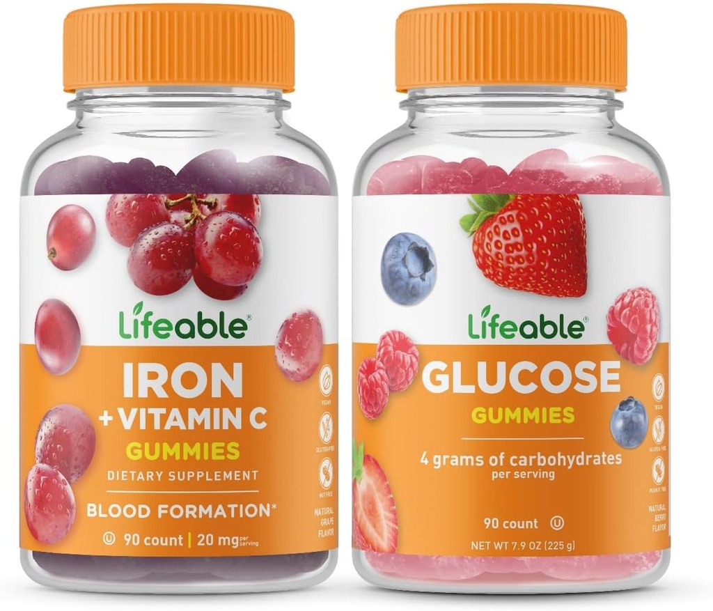 Levensvatbaar ijzer met vitamine C + glucose, Gummies Bundle - Grote Proeverij, Vitamine Supplement, Glutenvrij, GGO-vrij, Kauwbare Gummy