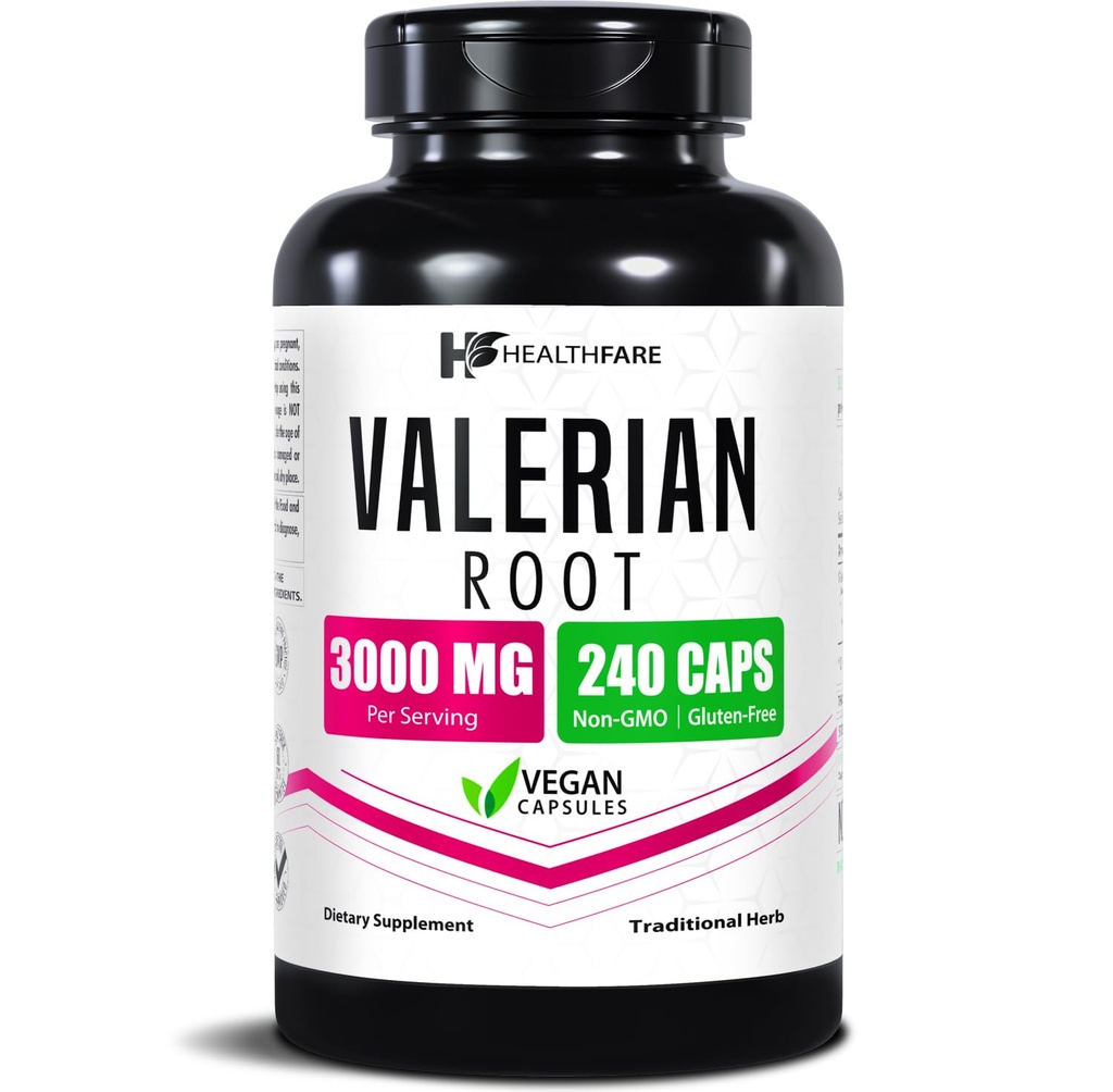 Healthfare Valerian Root Capsules (en anglais seulement) 3000mg High Potency Extract 240 Vegan Pills (en anglais seulement) Supplément à base de plantes pour la relaxation et le soutien du sommeil (en anglais seulement)