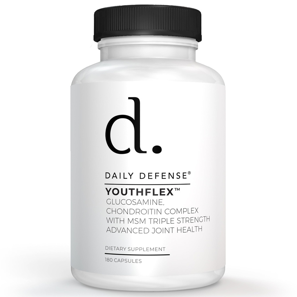 Glucosamine avec supplément mixte Chondroïtine & MSM - Supplément de soutien conjoint pour hommes et femmes Mobilité et flexibilité - 180 capsules, complexe de glucosamine Youthflex, fabriqué aux États-Unis