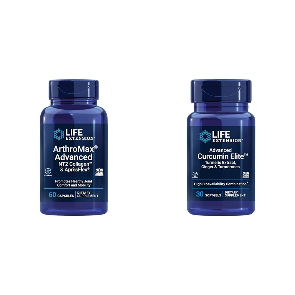 Extension de vie ArthroMax supplément de santé mixte avancé avec collagène, glucosamine et Curcumine Elite Turmeric, 60 Capsules et 30 Softgels