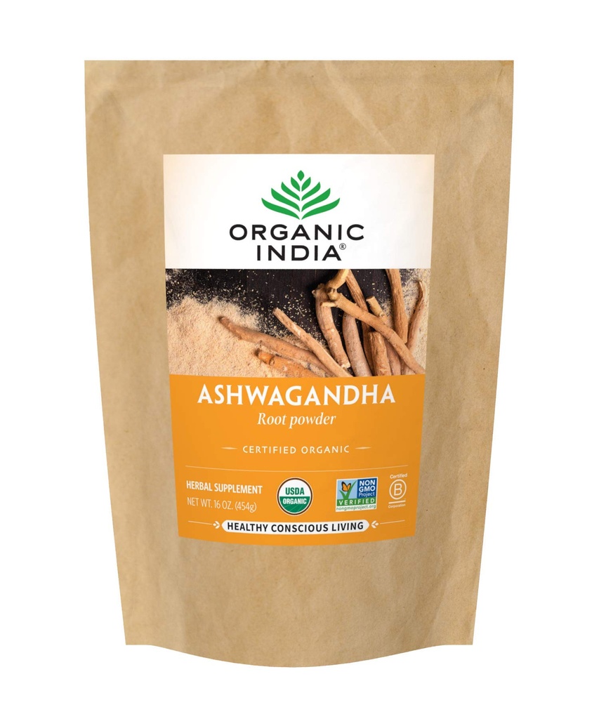 ORGANISCHE INDIA Ashwagandha Powder Organic - Ashwagandha Wortelpoeder Bulk, Kruidensupplement - Veganistisch, Glutenvrij, Kosher, Non-GMO, Ondersteunt Stress Relief, Energie en Slaap - 1lb Bag