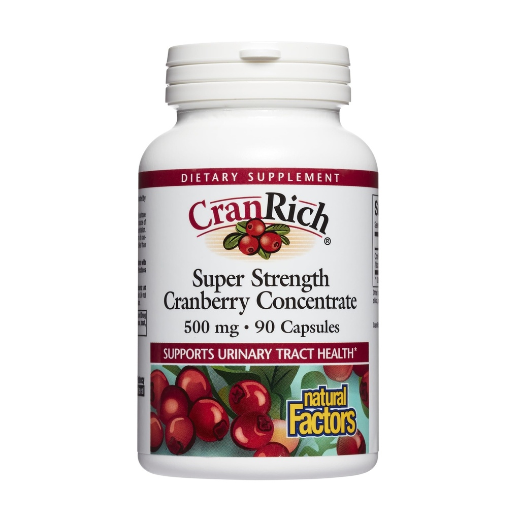 CranRijk aan natuurlijke factoren, Super Strength Cranberry Concentraat, Antioxidant Supplement voor Urinaire Tract Ondersteuning, Niet-GMO, 90 Capsules