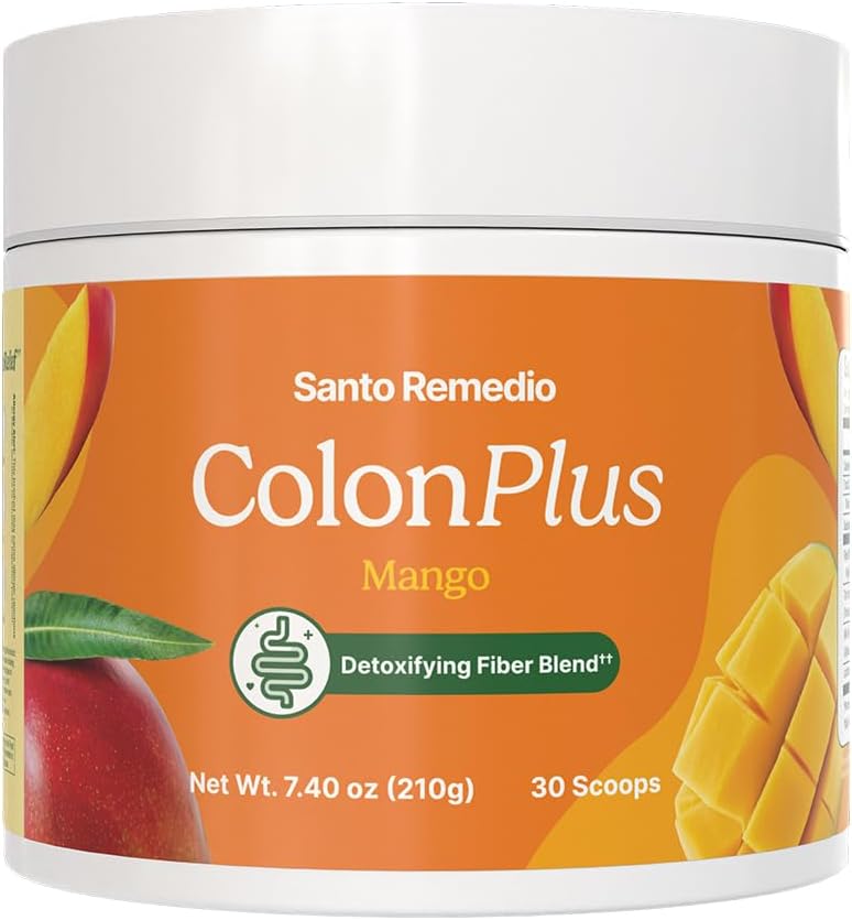 Santo Remedio Colon Plus, Colon Cleanser, Dieet Psyllium Husk Fiber en Probiotica Supplement, 30 porties, Mango smaak