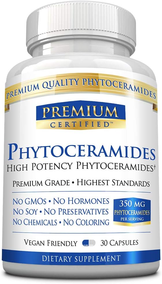 Phytocéramides 350mg de 100% Blé -Vitamine A, C, E et D3 - Vieillissement inversé Peau, réhydratation et réparation Peau - 100% Pure Naturel - 30 Capsules - Vegan Friendly