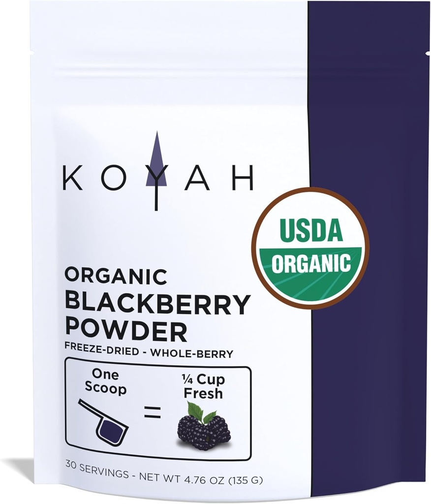 KOYAH - Organic BlackBerry Powder: 30 Serves (1 scoop = 1/4 kop vers): Freeze-Dried, Whole-Berry Powder, Raw