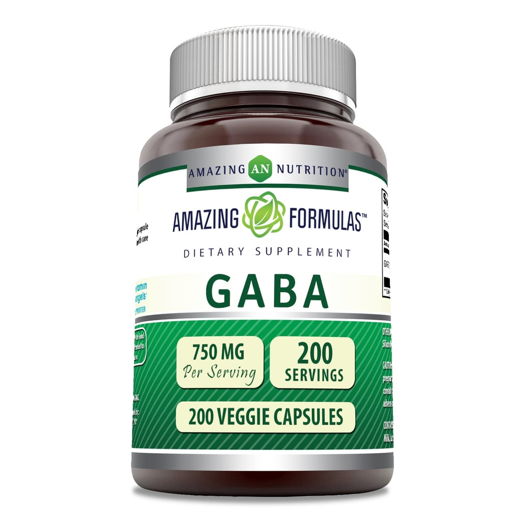 Verbazingwekkende Formules GABA 750mg Per Serving Veggie Capsules Supplement 