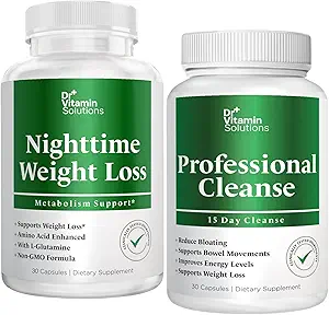 DR VITAMINE OPLOSSINGEN Nighttime vetbrander & 15 dagen reiniging voor opgeblazen & gewichtsverlies, bundel, 60 capsules