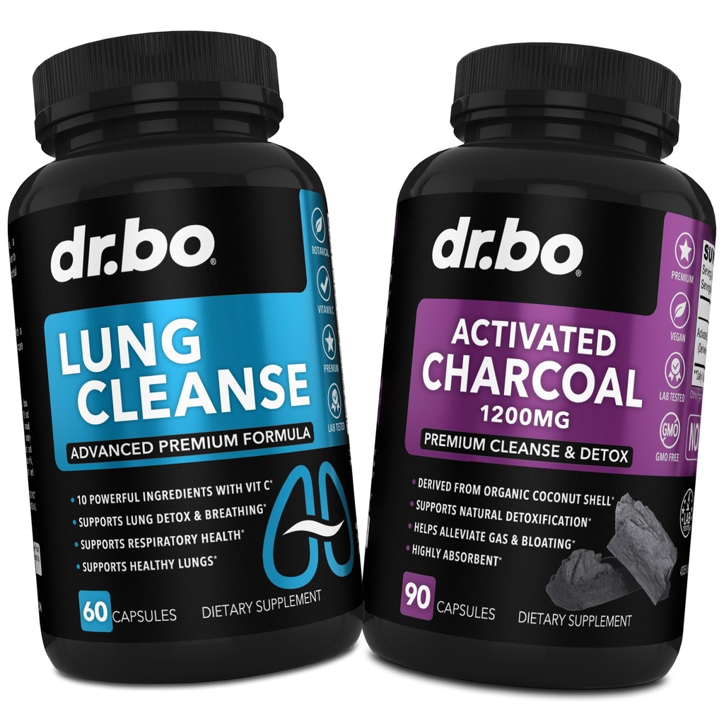 Lung Cleanse & Aactived Charcoal Capsules - Respiratory Supplements & Organic Coconut Charcoal Pills for Maaggas and Bloating Support - Herbal Detox for Longs, Bronchial Health & Gut