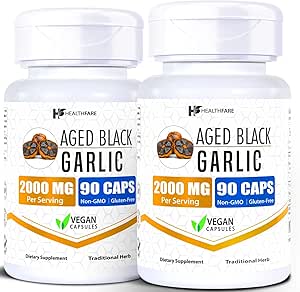 Healthfare Aged Black Garlic Supplement Pillen 2000mg Equivalent 2 Flessen, 180 Vegan Capsules 