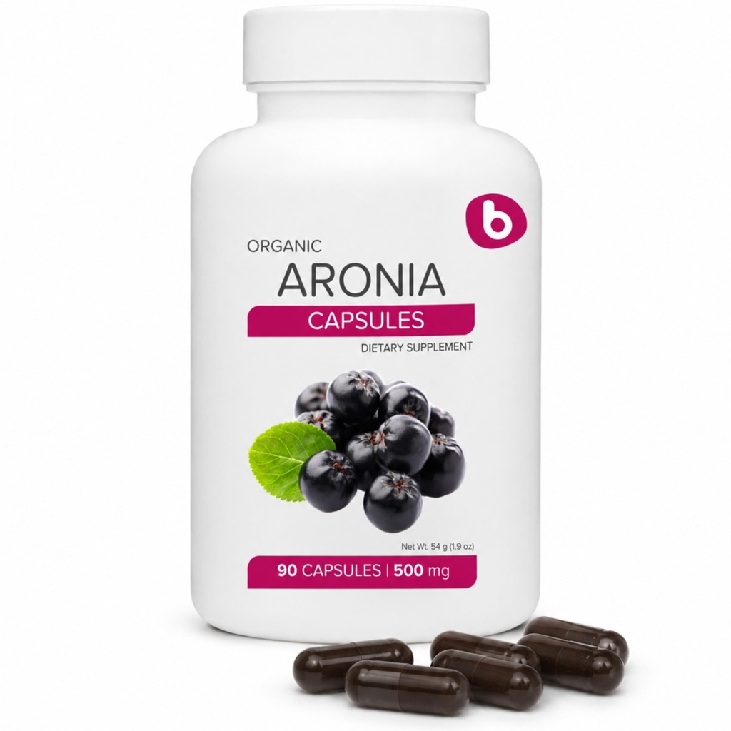 Capsules de baies d'Aronia biologique – Supplément de baies de Chokeberry noir avec des anthocyanes naturels et des polyphénols – Supporte le système immunitaire – de la poudre de baies d'Aronia – Non-OGM – 500mg, 90 Capsules végétaliennes
