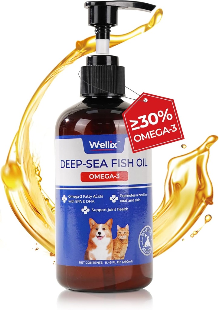 Wellix Omega 3 Visolie voor honden, beter dan zalmolie voor honden, hondenvisolie supplement, huisdier huid en jas supplement, bevordert hart, gezamenlijke & immuungezondheid, EPA & DHA